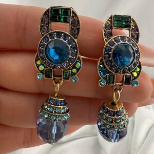 Vintage gold color colourful Blue and Green Crystal Earrings